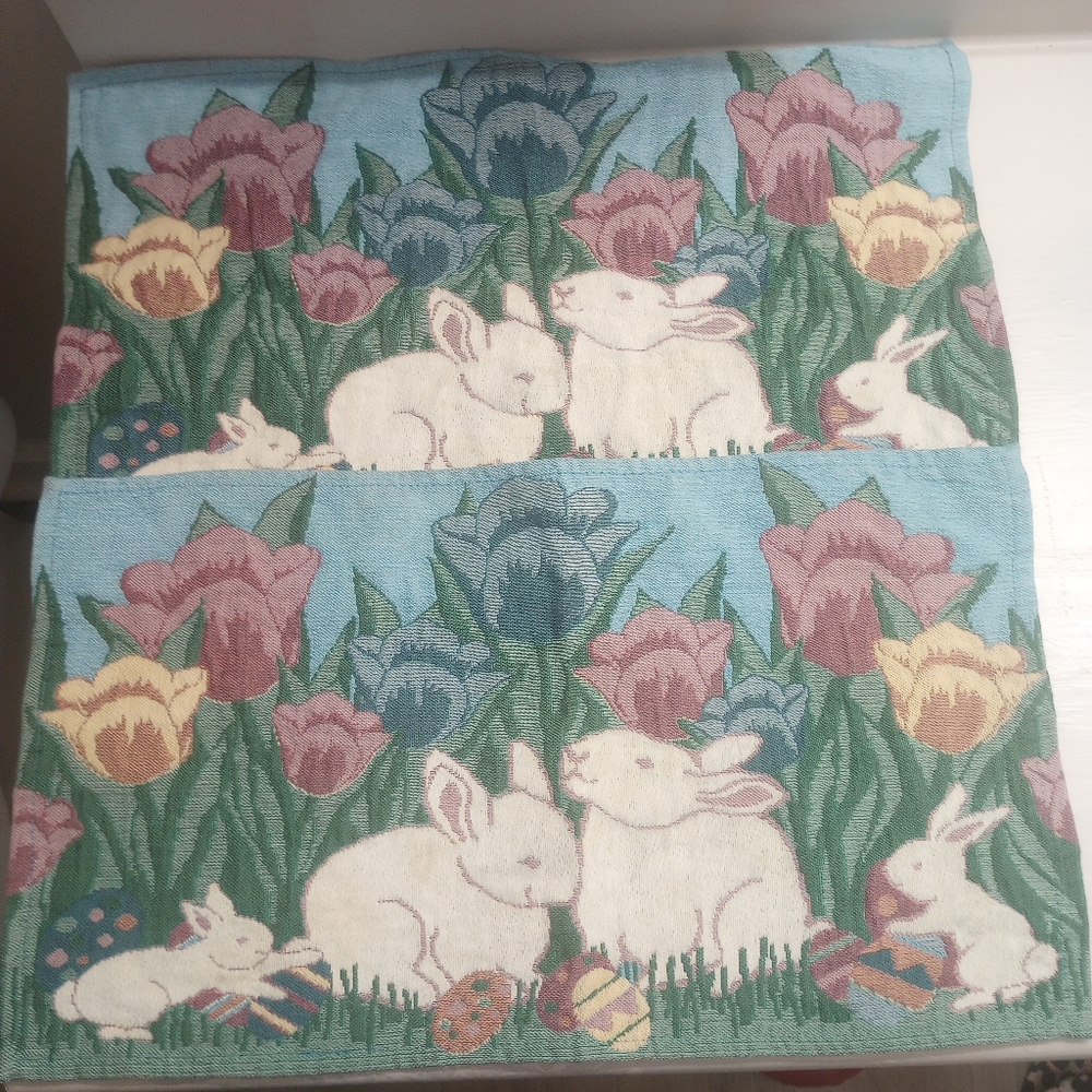 Park B. Smith Vintage Tapestry Bunny Print Fabric Place Mats Set Of 2